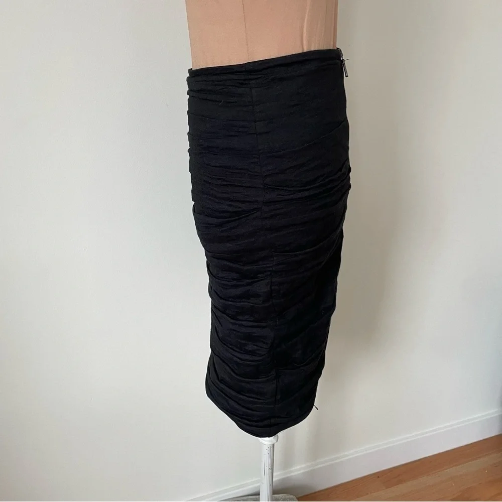 Nicole Miller Artelier Cotton Metal Sandy Black Ruched Tuck Pencil Skirt Size 4